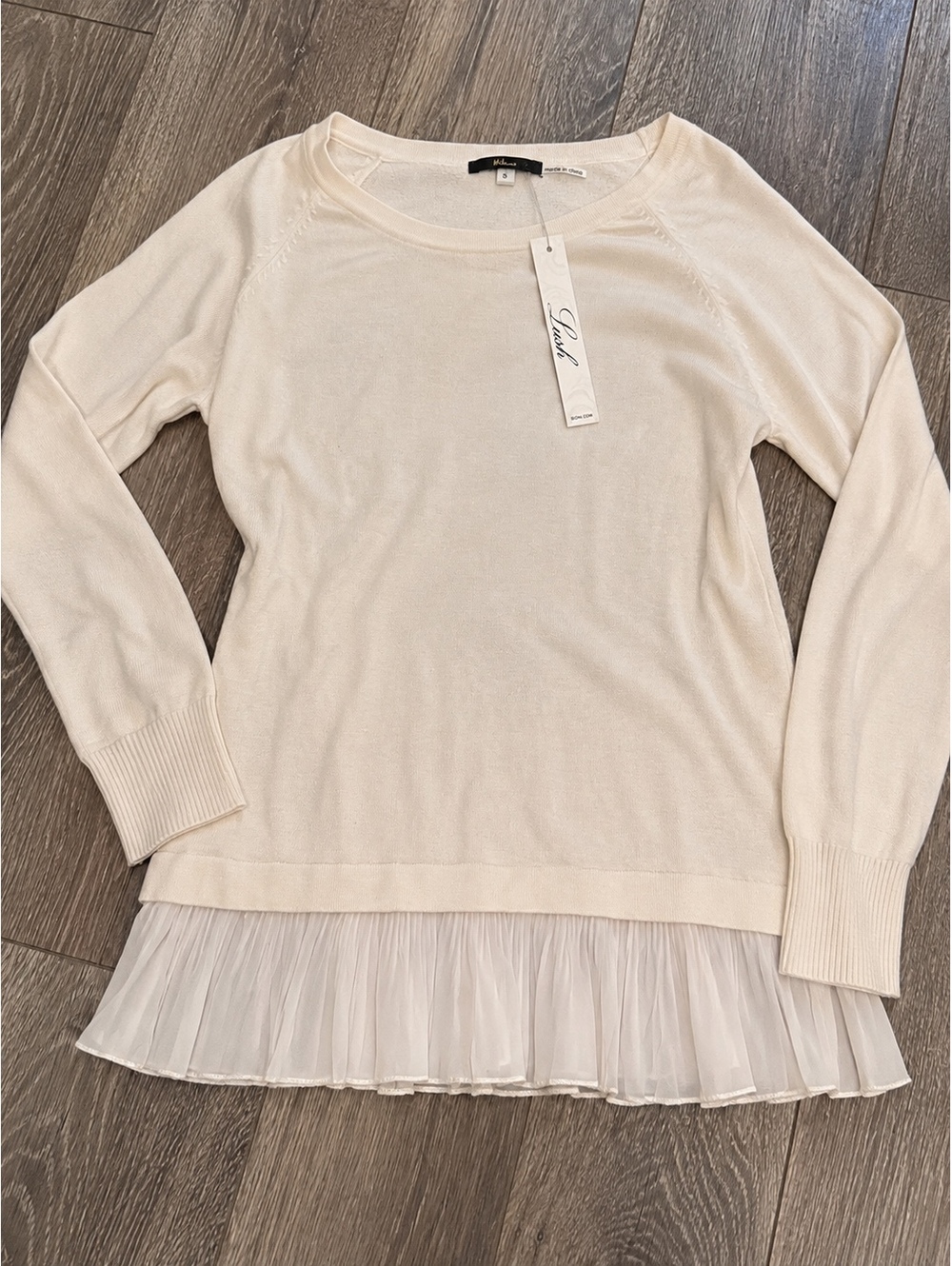 Milano Cream Sweater with Pleated Hem Detail, Size S